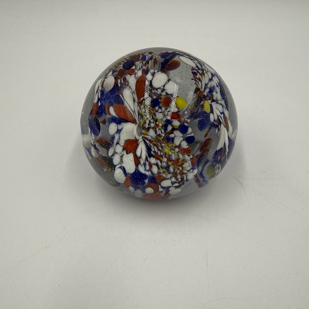 Vintage Hand Blown Art Glass Paperweight Confetti Trumpet Flower Multi Color